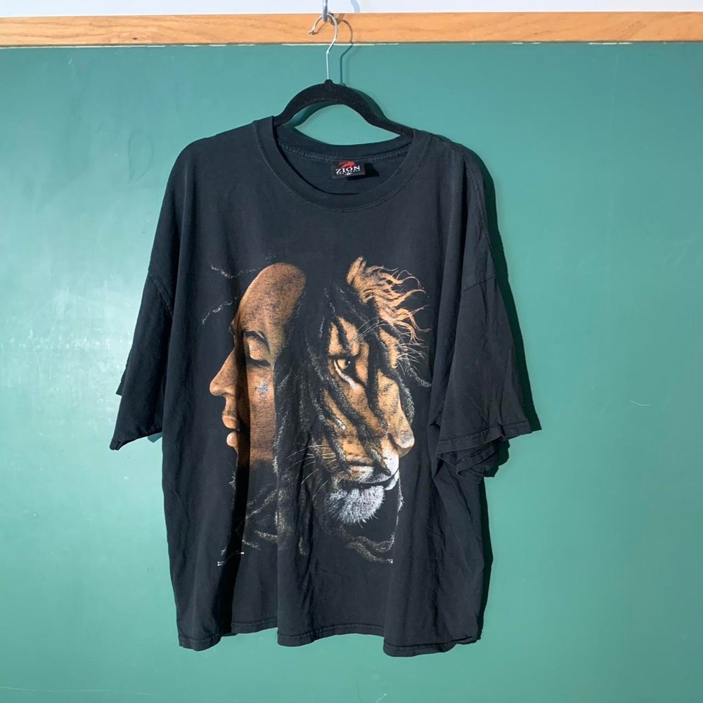 Zion Rootswear Bob Marley Black Graphic T-Shirt Mens 3XL Vintage 90s Lion Reggae